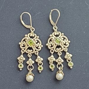 Sterling Silver Chandelier Earrings with Peridots and Pearls